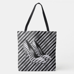 Bolso De Tela Dramático Zapato de banda negra Tote de hombro gra