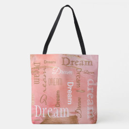 Bolso De Tela Dream Gold Rosa Rubor Typography Script Watercolor
