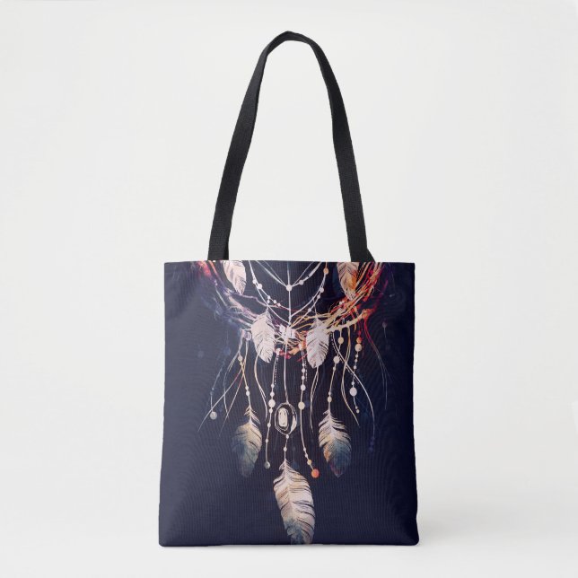 Bolso De Tela Dreamcatcher, ramas, estilo boho, arte digital. (Anverso)