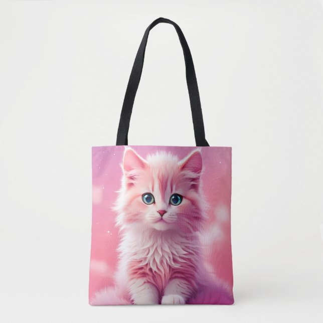 Bolso De Tela Dreamy Cute Fluffy Gato Kitty Rosa (Anverso)