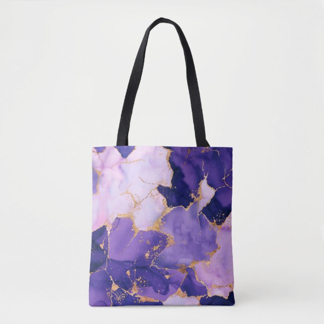 Bolso De Tela Dreamy Lavender alcohol inks and gold (Anverso)
