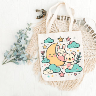 Bolso De Tela Dreamy Moon Bunny and Bear Tote Bag