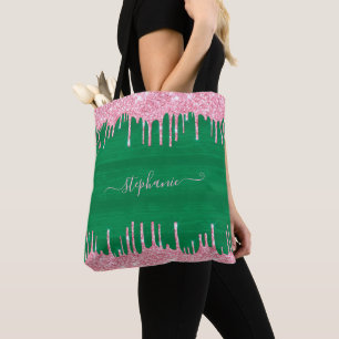 Bolso De Tela Drenaje en Purpurina rosa Espuma en monogramo