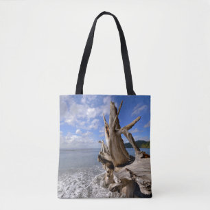 Bolso De Tela Driftwood en la línea de la playa de la playa
