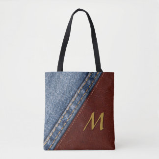 Bolso De Tela Dril de algodón y cuero del monograma del vintage
