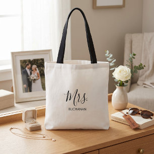 Bolso De Tela Ducha de Novia Minimalista Caligrafía Blanco Negro