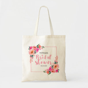 Bolso De Tela Ducha de Novia Rústica Floral Rosa Acuarela