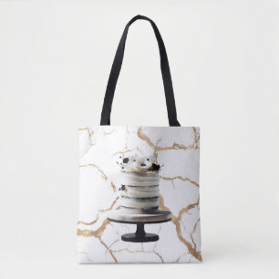 Bolso De Tela Ducha de novias de capa floral de oro blanco y neg