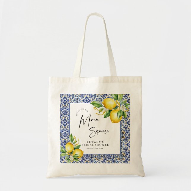 Bolso De Tela Ducha nupcial con azulejos azules mediterráneos (Frente)