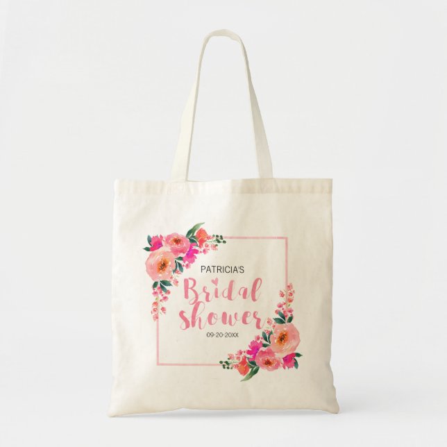 Bolso De Tela Ducha nupcial Rústica Floral Rosa (Frente)