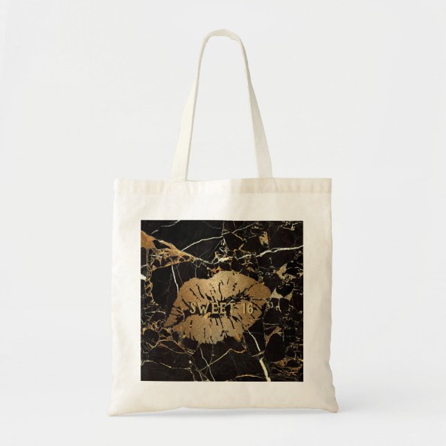 Bolso De Tela Dulce 16 labios de mármol de oro negro personaliza (Frente)