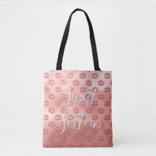 Bolso De Tela Dulce 16 Rosa de cumpleaños Oro Lips rosadas Rubor
