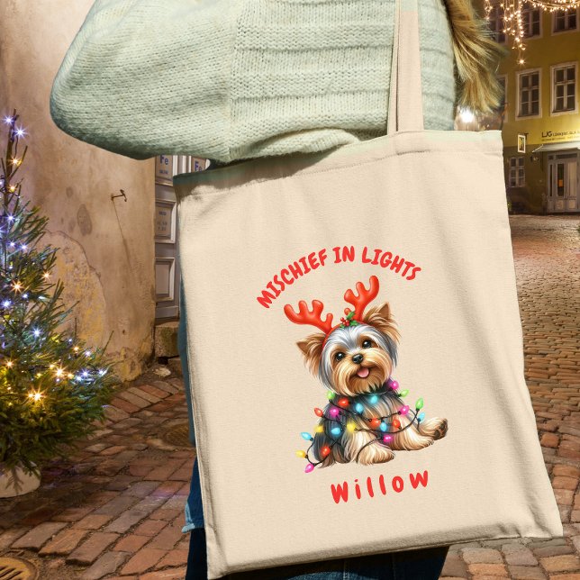 Bolso De Tela Dulce acuarela Yorkshire Terrier Luces festivas (Carry festive cheer with this custom fun Yorkshire Terrier tote bag. A perfect gift for dog lovers.)