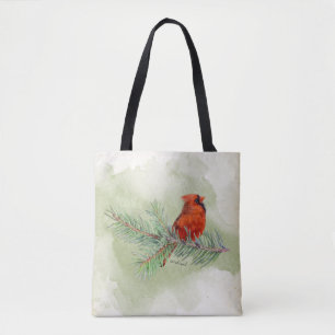 Bolso De Tela Dulce Cardenal Rojo Rústico Acuarela