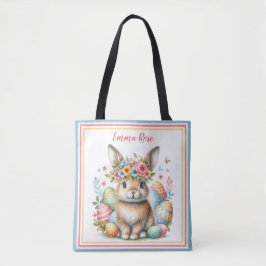 Bolso De Tela Dulce conejo de Pascua con flores y huevos de colo