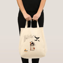 Bolso De Tela Dulce Fantasma de Halloween Bruja con Escoba y Cal