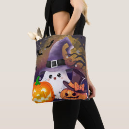 Bolso De Tela Dulce Fantasma de Halloween con Sombrero de Bruja
