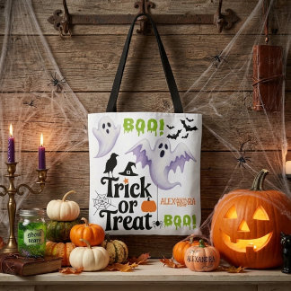 Bolso De Tela Dulce Fantasma Truco o Trato Nombre Personalizado