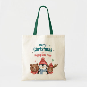Bolso De Tela Dulce Feliz Animal Acuarela Navidad 