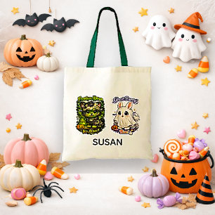 Bolso De Tela Dulce Gatito Franken Verde Kawaii Truco o Trato