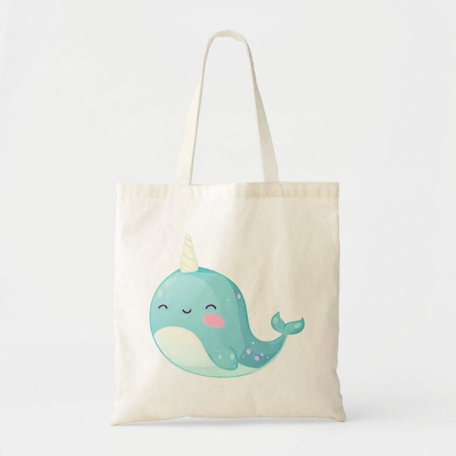 Bolso De Tela Dulce, lindo, gracioso Narwhal, Unicornio (Frente)