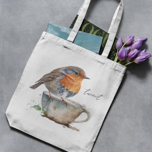 Bolso De Tela Dulce Naranja Robin Bird Teacup Watercolor
