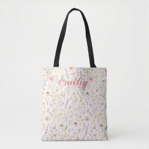 Bolso De Tela Dulce Nombre Personalizado Floral Acuarela Pastel