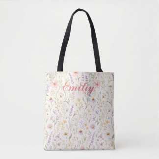 Bolso De Tela Dulce Nombre Personalizado Floral Acuarela Pastel