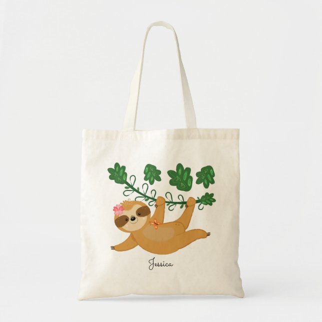 Bolso De Tela Dulce nombre personalizado Girly Sloth (Frente)