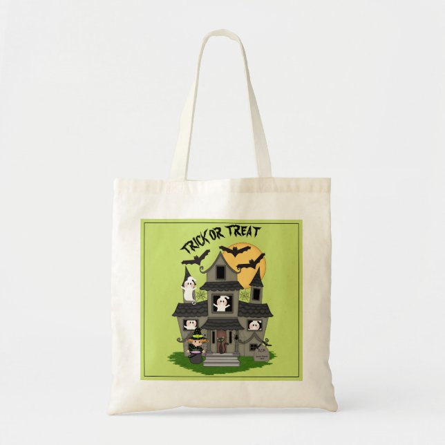 Bolso De Tela Dulce o víbora Halloween casa y bruja (Frente)
