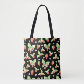 Bolso De Tela Dulce patrón botánico de acuarela de fresa
