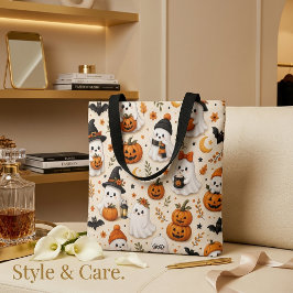 Bolso De Tela Dulce Patrón de Fantasma y Calabaza de Halloween