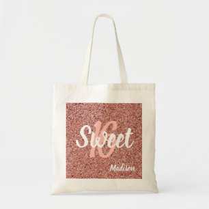 Bolso De Tela Dulce Purpurina de oro rosa 16 personalizado