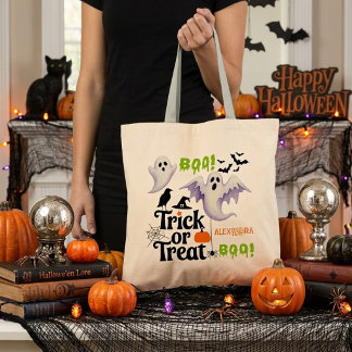 Bolso De Tela Dulce Truco o Truco de Halloween Nombre Personaliz