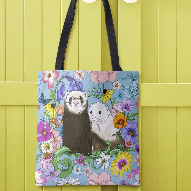 Bolso De Tela Dulces Ferrets Azules Caprichosos con Flores Parej (Subido por el creador)