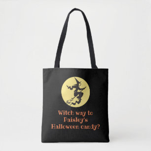Bolso De Tela Dulces Negros Personalizados de Halloween Bruja Ca