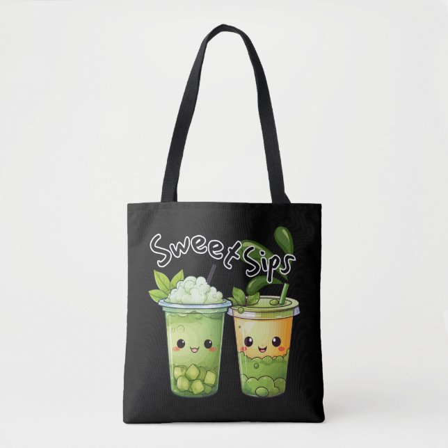 Bolso De Tela Duo de Bubble Tea Kawaii Sweet Sips (Anverso)