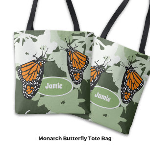 Bolso De Tela Dúo De Mariposa De Monarca Cuta En La Planta De Ci