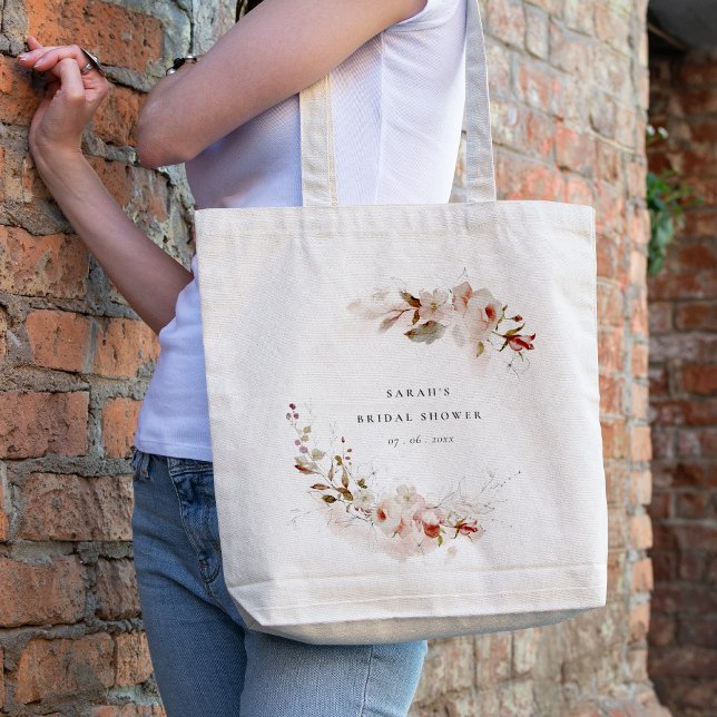 Bolso De Tela Dusky Fall Marsala Rubor Floral Bridal Shower (Subido por el creador)