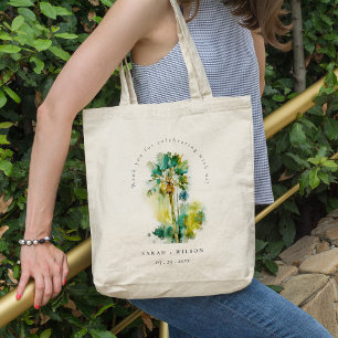 Bolso De Tela Dusky Green Tropical Watercolor Palm Trees Boda