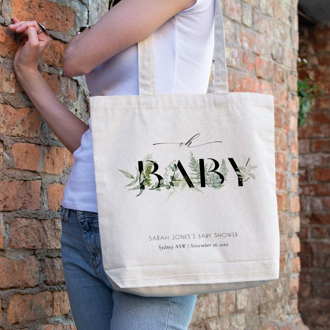Bolso De Tela Dusky Leafy Fern Succulent Oh Baby Shower (Subido por el creador)