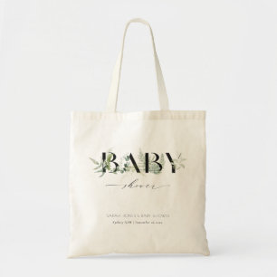 Bolso De Tela Dusky Leafy Fern Succulent Script Baby Shower