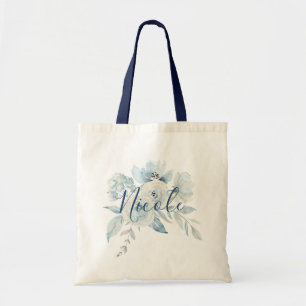 Bolso De Tela Dusty Blue Floral Bouquet Personalizado