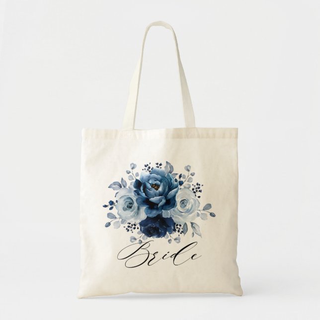 Bolso De Tela Dusty Blue Slate Navy Boda botánico Novia (Frente)