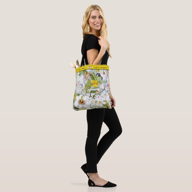 Bolso De Tela Dusty Blue & Yellow Mariposa Personalized Tote Bag (Puesto)
