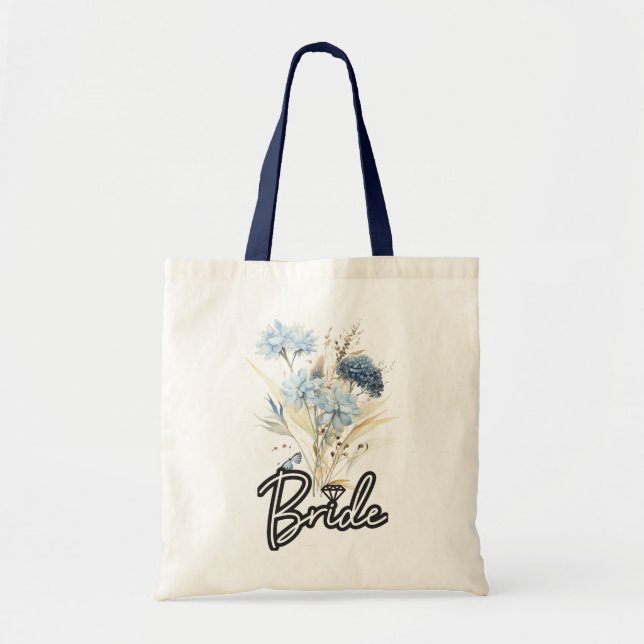 Bolso De Tela Dusty Boda Floral Azul Bride Tote Bag (Frente)
