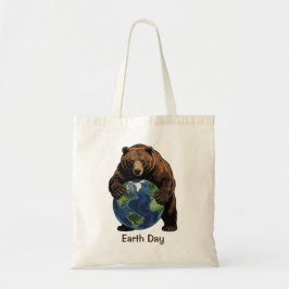 Bolso De Tela Earth Day Bear Hugging Planet Design