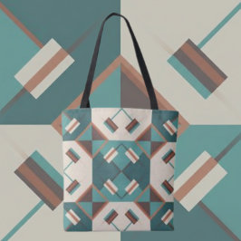 Bolso De Tela Earth Grid Teal and Brown Tote