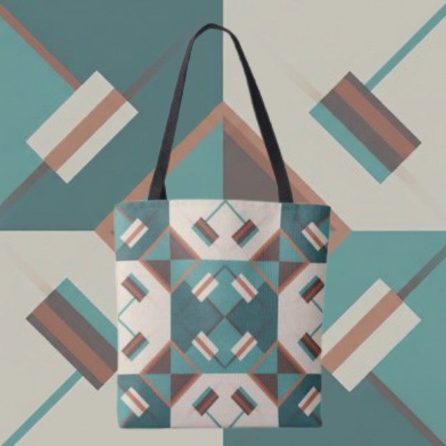 Bolso De Tela Earth Grid Teal and Brown Tote (Subido por el creador)