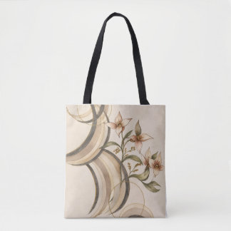 Bolso De Tela Earthy Abstract Floral & Calligraphy Lines Art Pri